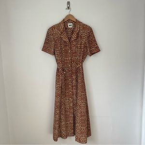 Vintage Leslie Fay Womens Dress 12 Short Sleeve Maxi Aztec Boho Tropical 90s